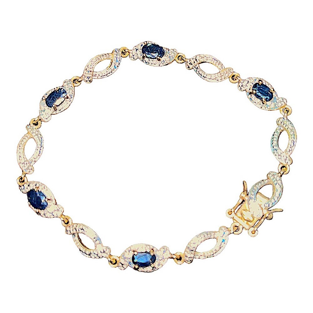 Yellow Gold Plated Sapphire September Gemstone Diamond Accent‎ Tennis Bracelet